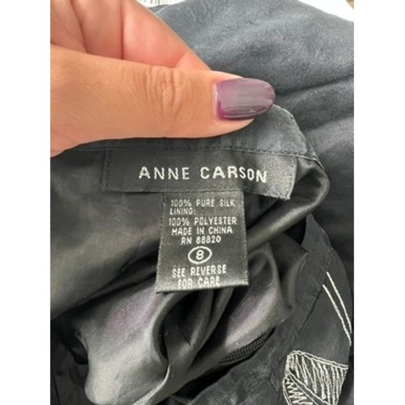 ANNE CARSON Black Embroidered Silk Blend Pants Size 8 Floral Beaded - Picture 2 of 6